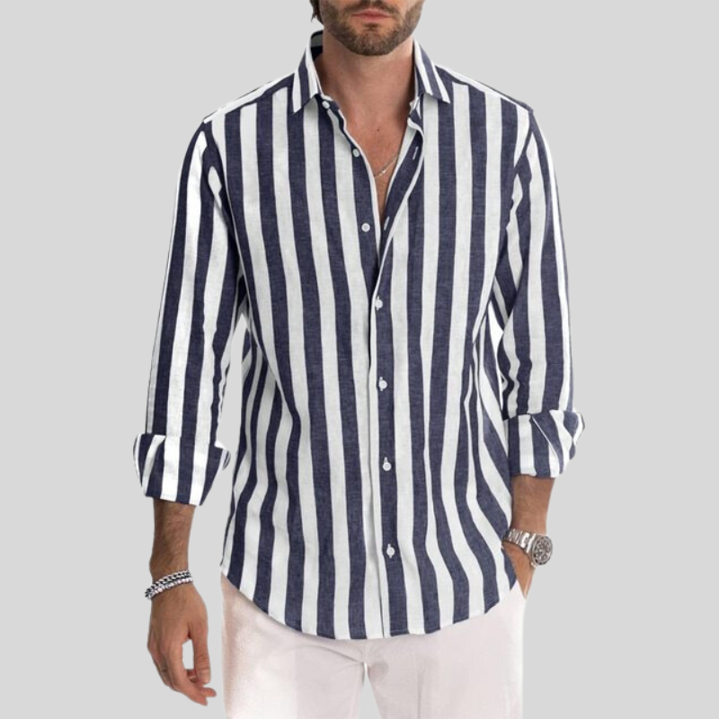 Chemise en lin homme manches longues rayée