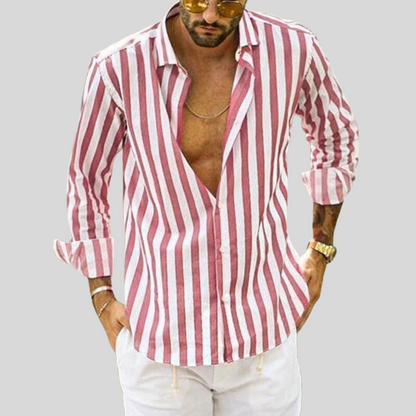 Chemise en lin homme manches longues rayée