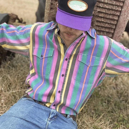 Chemise homme à manches longues rayée style vintage