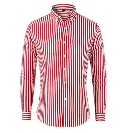 Chemise homme rayée, manches longues, patte de boutonnage