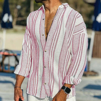 Chemise en lin rayée coupe décontractée été