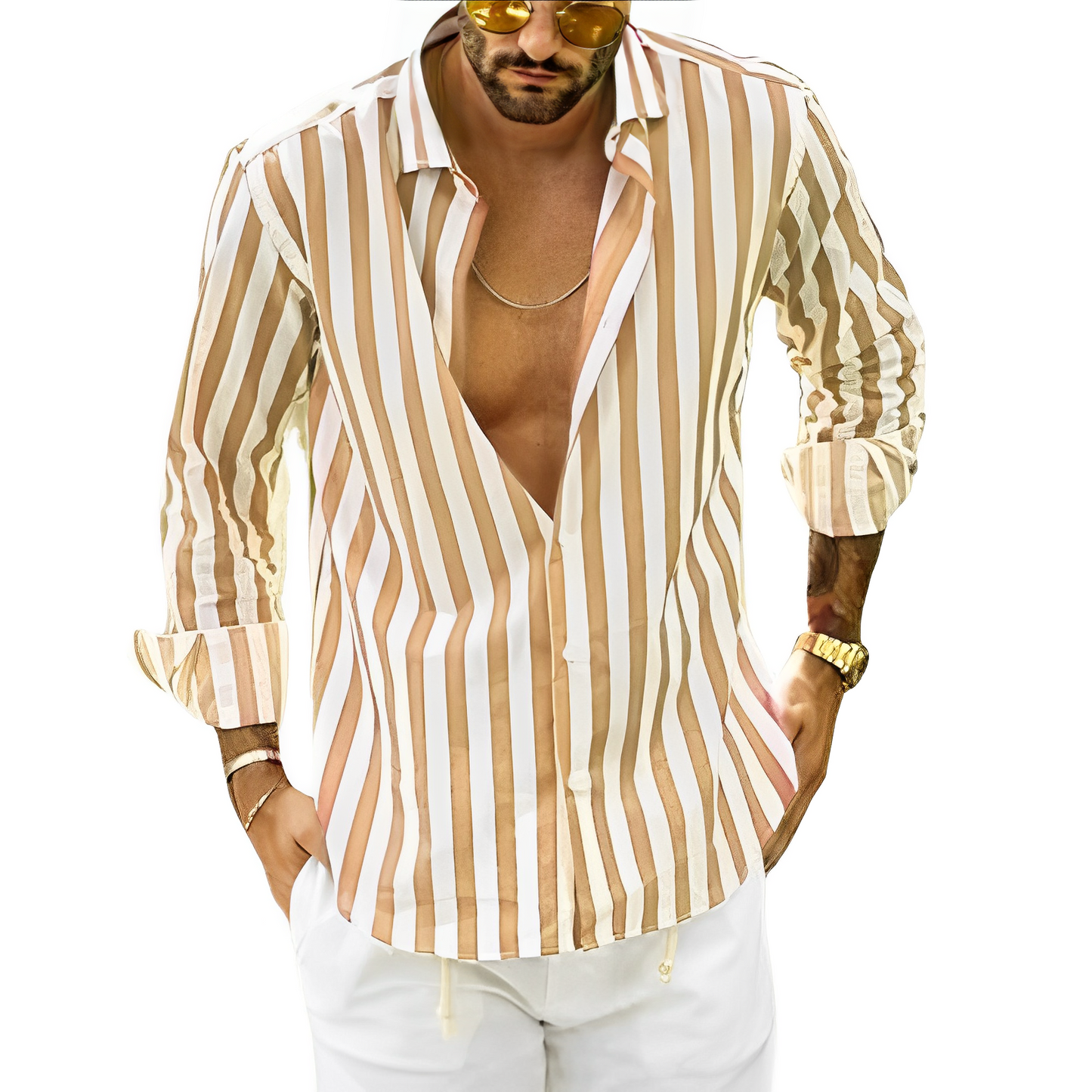 Chemise habillée à rayures à manches longues pour homme