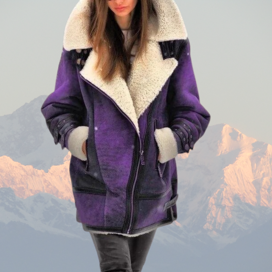 Blouson aviateur en cuir et shearling