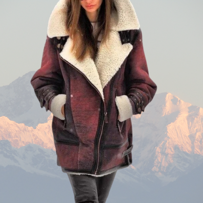 Blouson aviateur en cuir et shearling