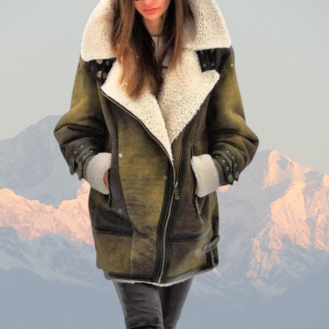 Blouson aviateur en cuir et shearling
