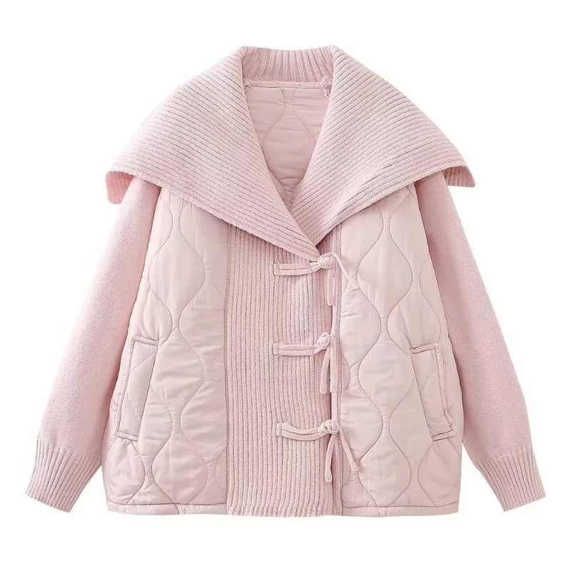 Veste d'hiver femme doublée, détails côtelés, large col
