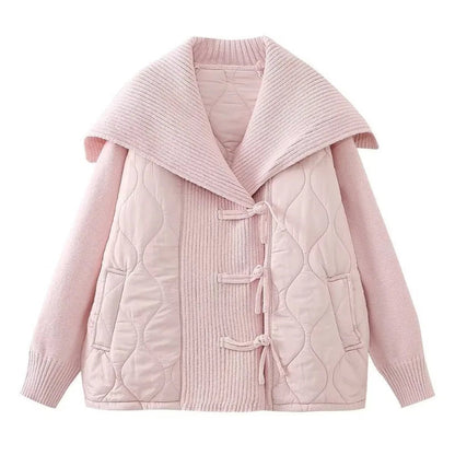Veste d'hiver femme doublée, détails côtelés, large col
