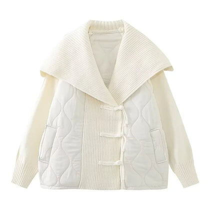 Veste d'hiver femme doublée, détails côtelés, large col