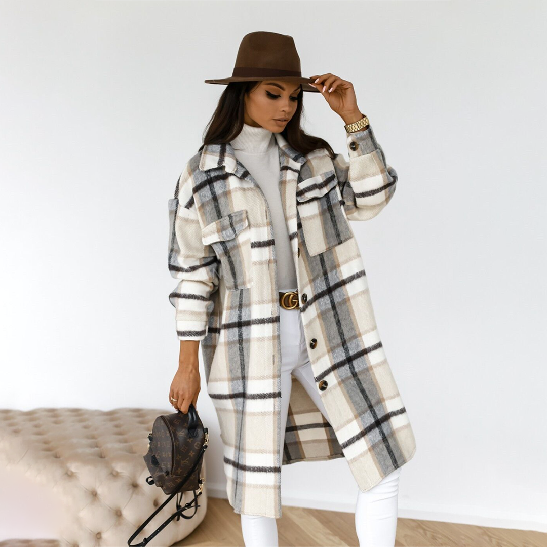 Manteau à carreaux avec boutons pour femme