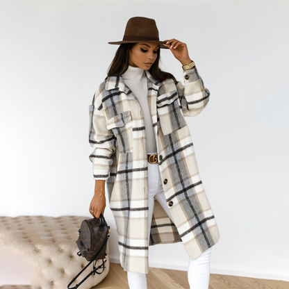 Manteau à carreaux avec boutons pour femme