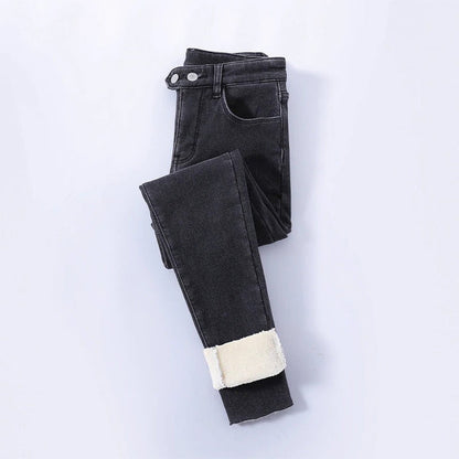 Jean d'hiver doublé taille haute pour femmes