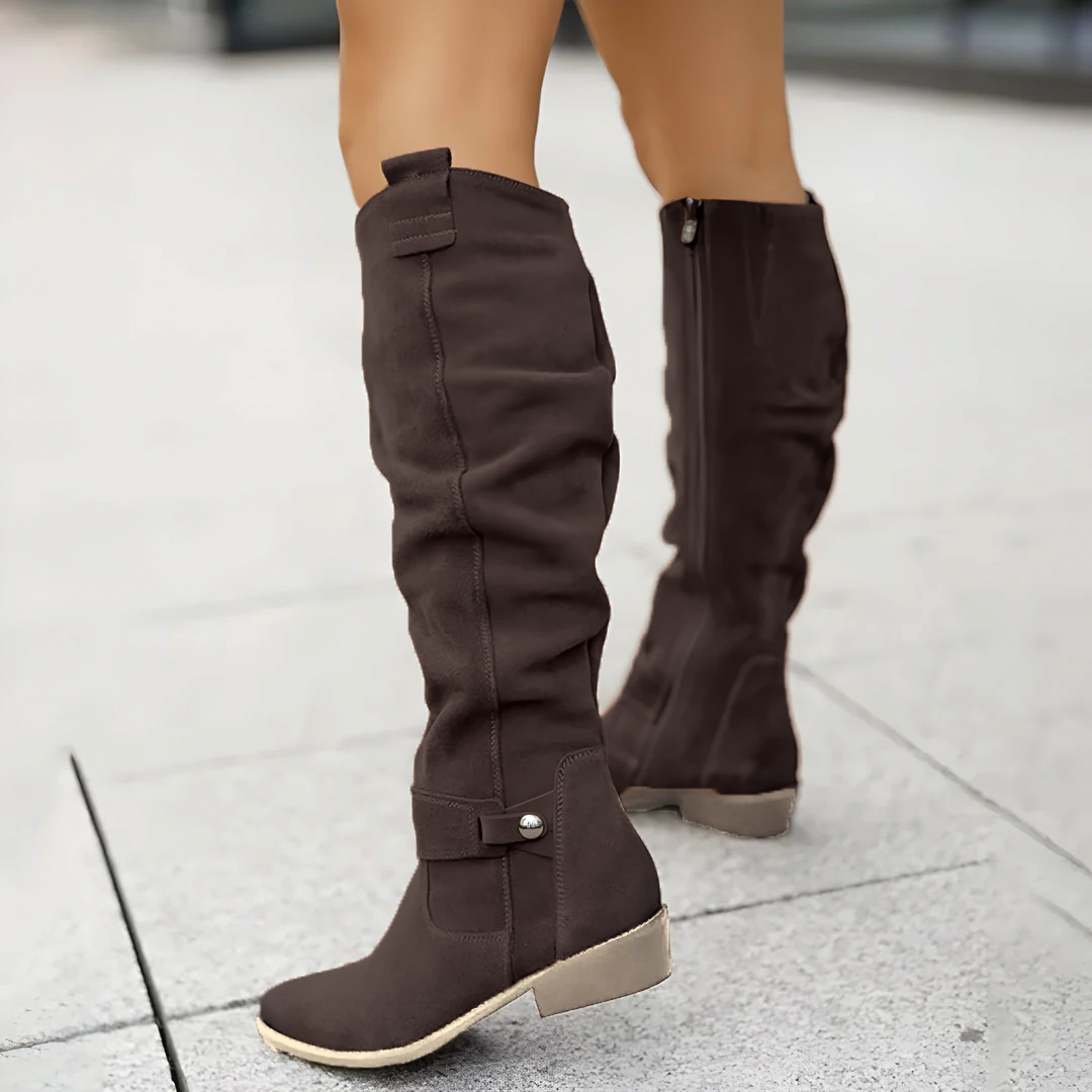 Stylische Kniehohe Stiefel Wildleder Optik - IdealeKleiden