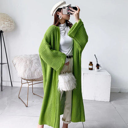 Damen Lange Offene Strickjacke Trendy - IdealeKleiden