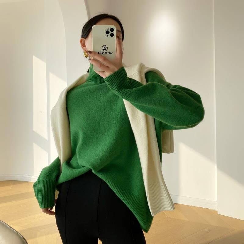 Pull en tricot Col roulé Coupe confortable et chaude