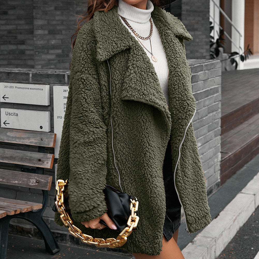Veste Sherpa chaude pour femme avec col à revers