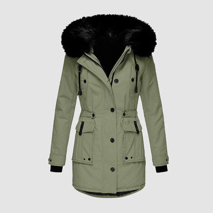 Parka femme noir fausse fourrure manteau élégant
