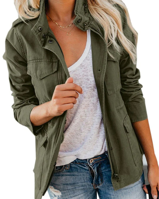 Damenjacke Modern mit Reißverschluss und Taschen - IdealeKleiden