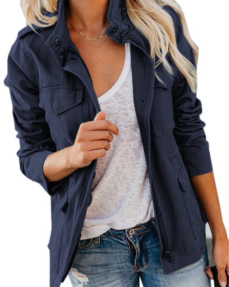 Veste moderne pour femme avec fermeture éclair et poches