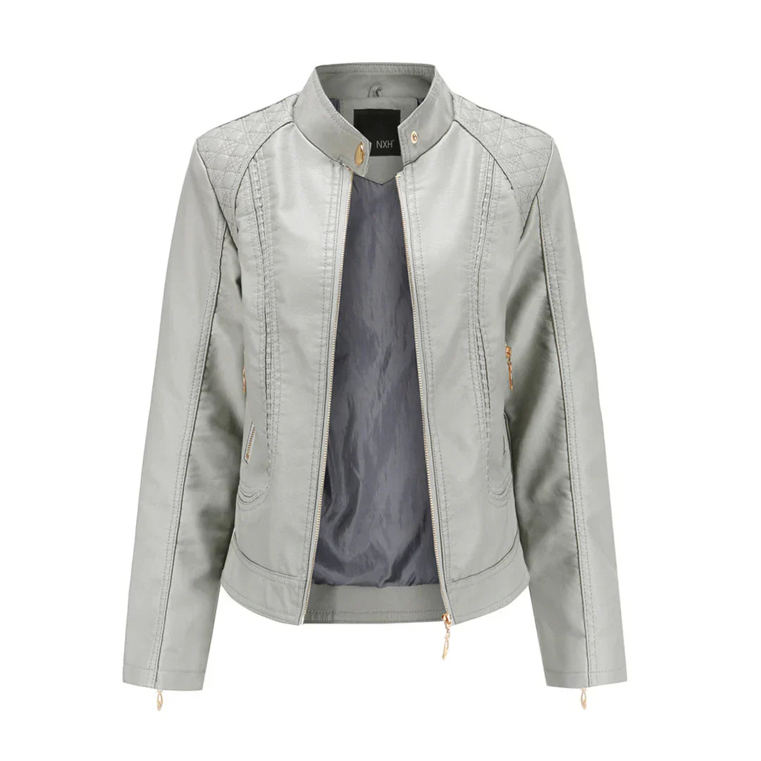 Veste en cuir slim matelassée épaulettes