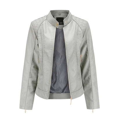 Veste en cuir slim matelassée épaulettes