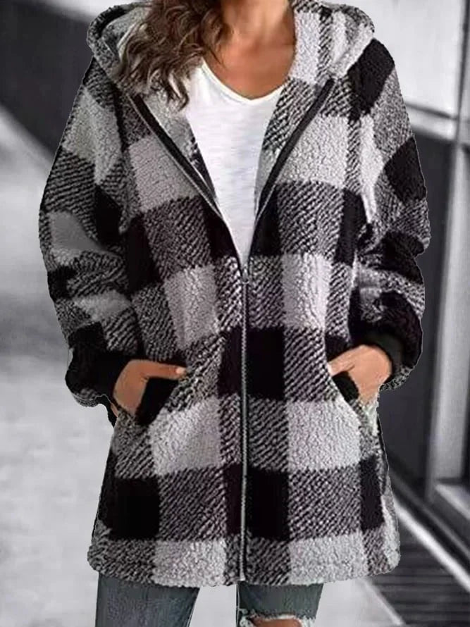 Manteau à carreaux grande taille confortable ample