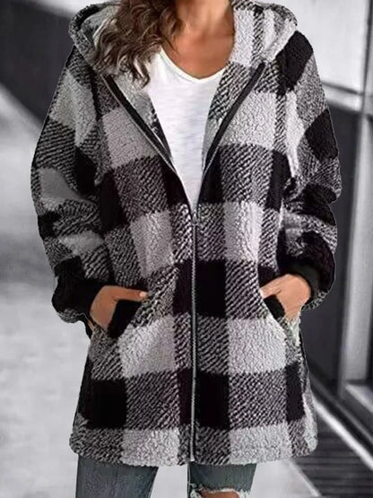 Manteau à carreaux grande taille confortable ample
