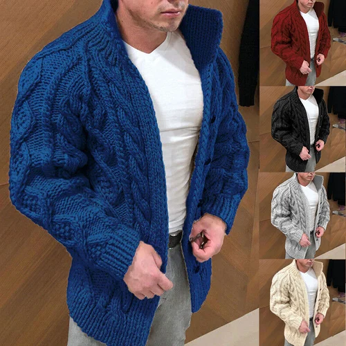 Herren Strickjacke Warm Zopfmuster Grobstrick - IdealeKleiden