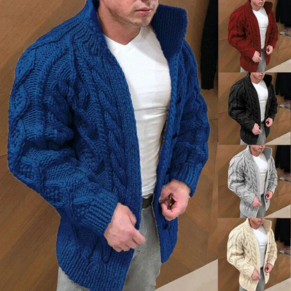 Herren Strickjacke Warm Zopfmuster Grobstrick - IdealeKleiden