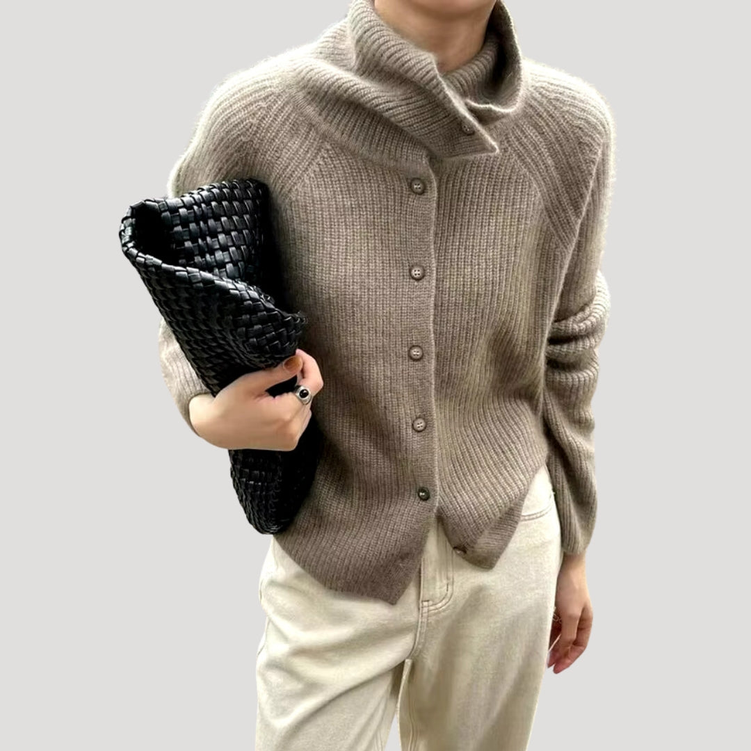 Gilet long en grosse maille à manches longues avec boutons pour femme