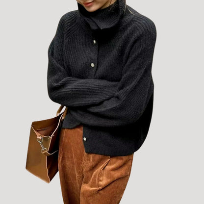 Gilet long en grosse maille à manches longues avec boutons pour femme