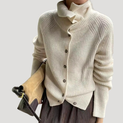 Gilet long en grosse maille à manches longues avec boutons pour femme