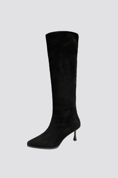 Bottes élégantes à talons hauts pour femme, hauteur genou, noires
