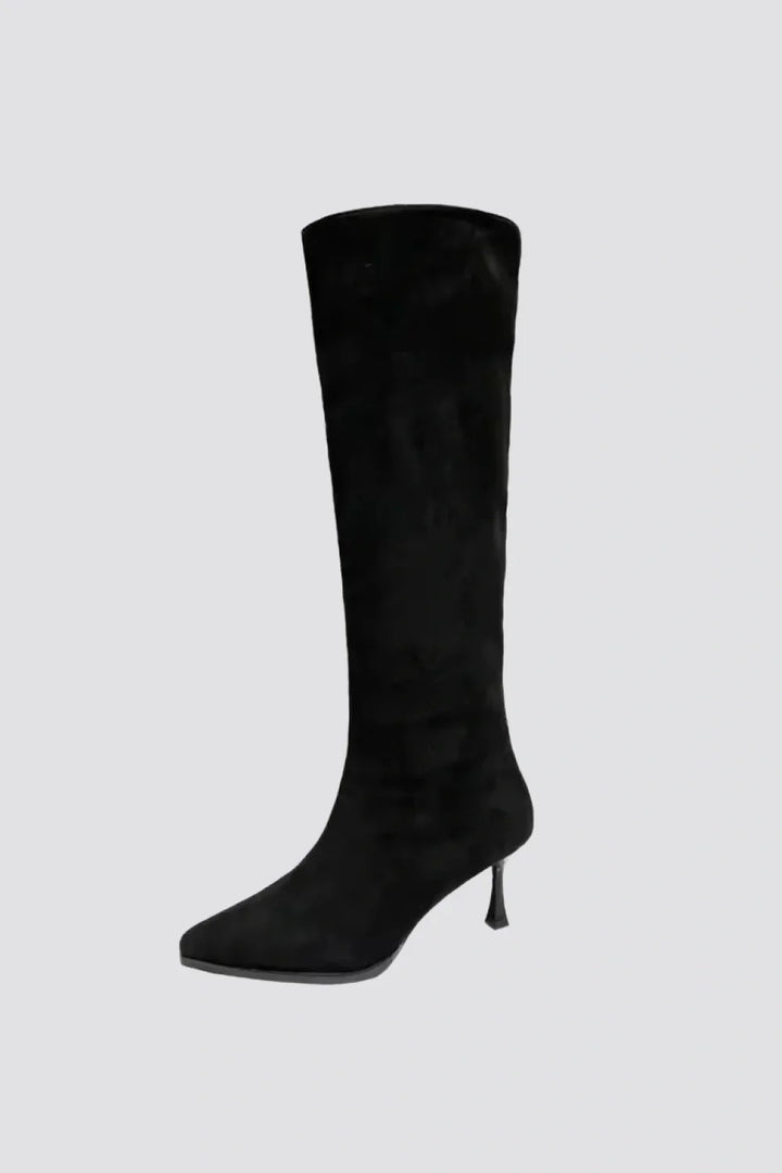 Bottes élégantes à talons hauts pour femme, hauteur genou, noires