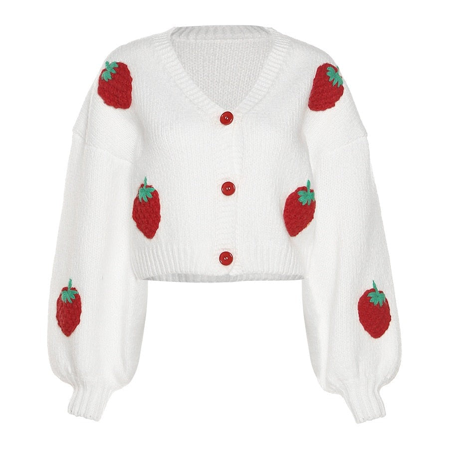 Cardigan femme tricoté motif fraise