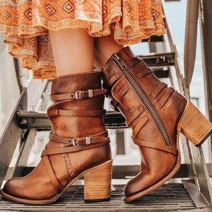 Stylische Lederstiefel Damen Retro - IdealeKleiden