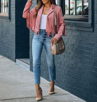 Veste courte à franges tendance