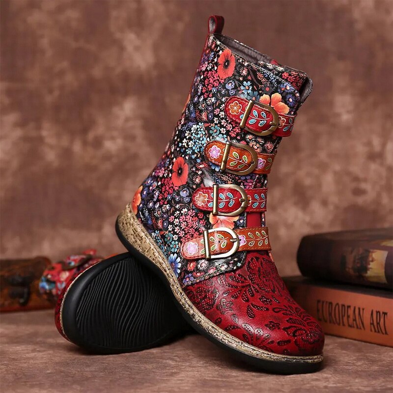 Stylische Stiefel Frauen Retro Design Metall Schnalle - IdealeKleiden