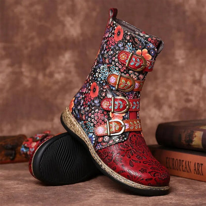 Stylische Stiefel Frauen Retro Design Metall Schnalle - IdealeKleiden