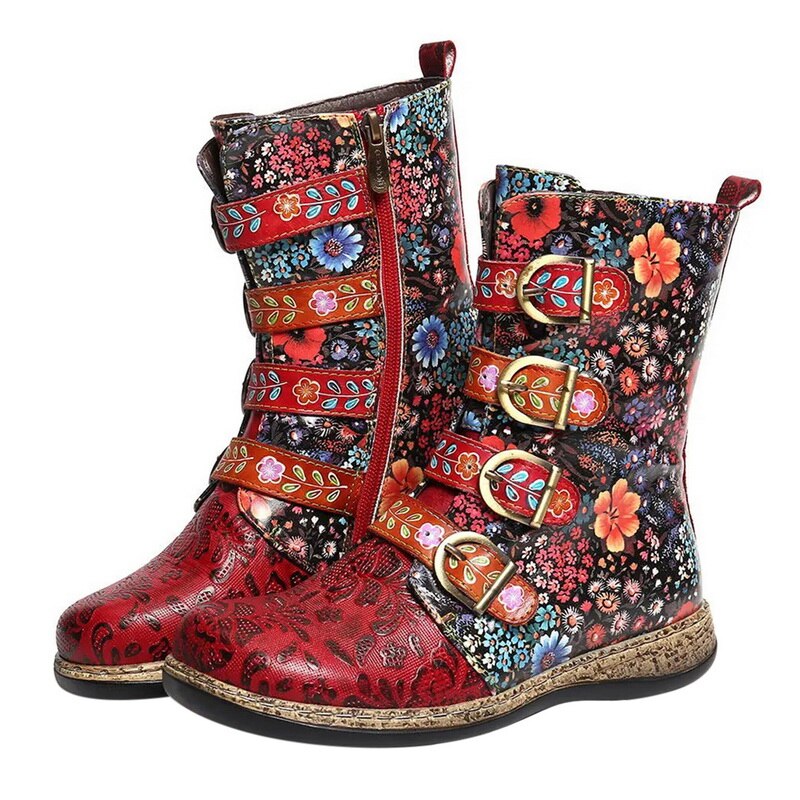 Bottes élégantes femme design rétro boucle en métal