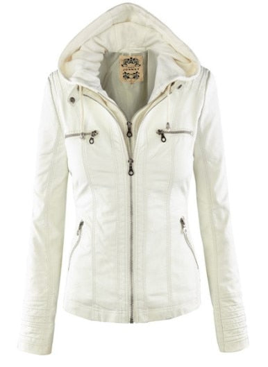 Blouson en cuir femme moderne avec capuche
