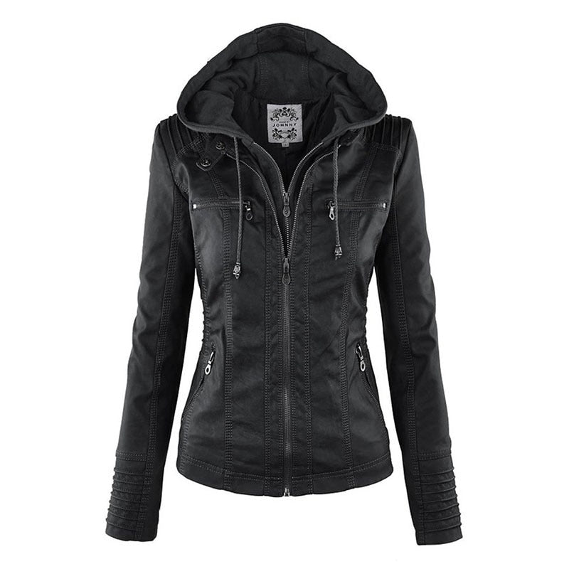 Blouson en cuir femme moderne avec capuche
