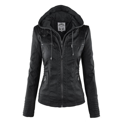 Blouson en cuir femme moderne avec capuche