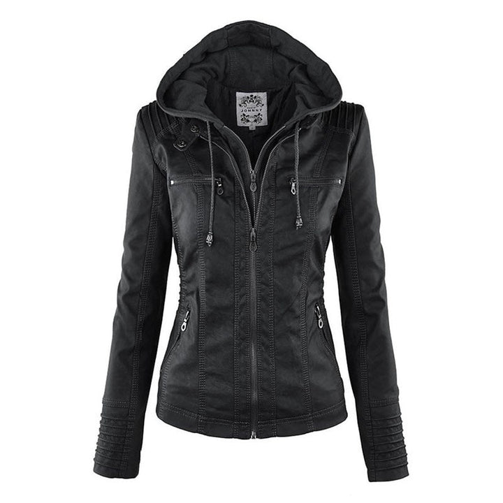 Blouson en cuir femme moderne avec capuche