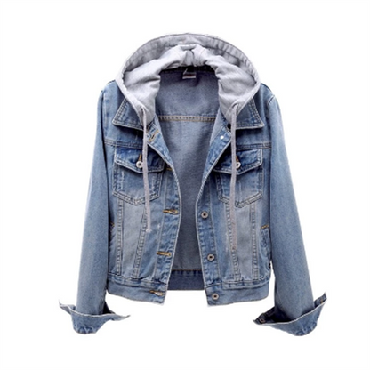 Veste en jean pour femme Chic d'automne Capuche amovible