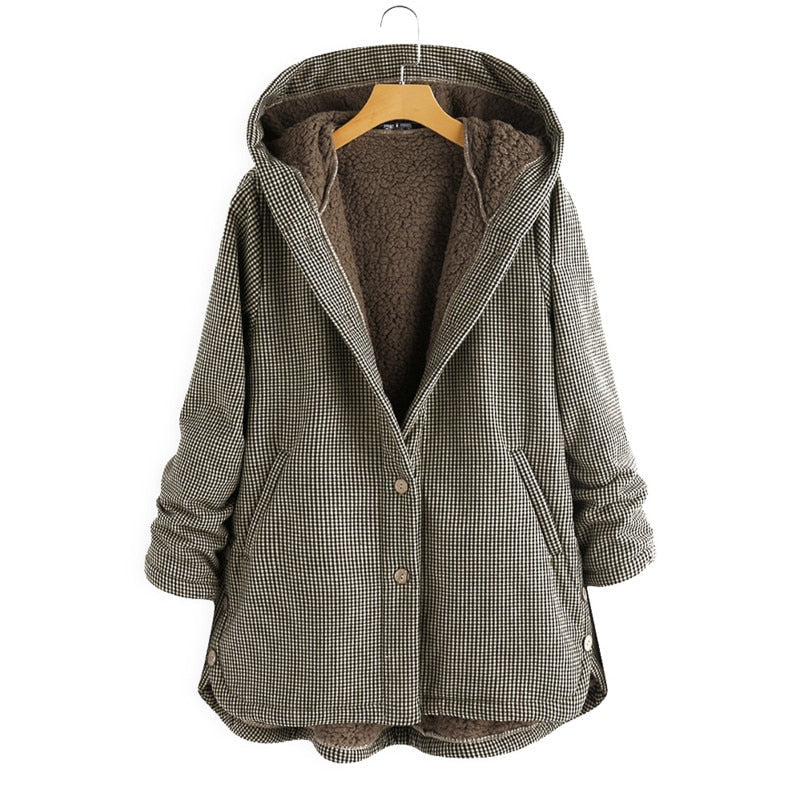 Manteau à capuche en polaire oversize chaud pour femme
