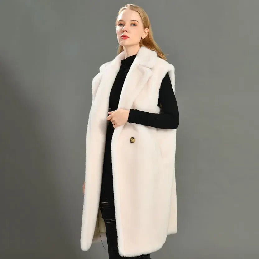 Gilet Teddy femme doux sans manches pour l'hiver