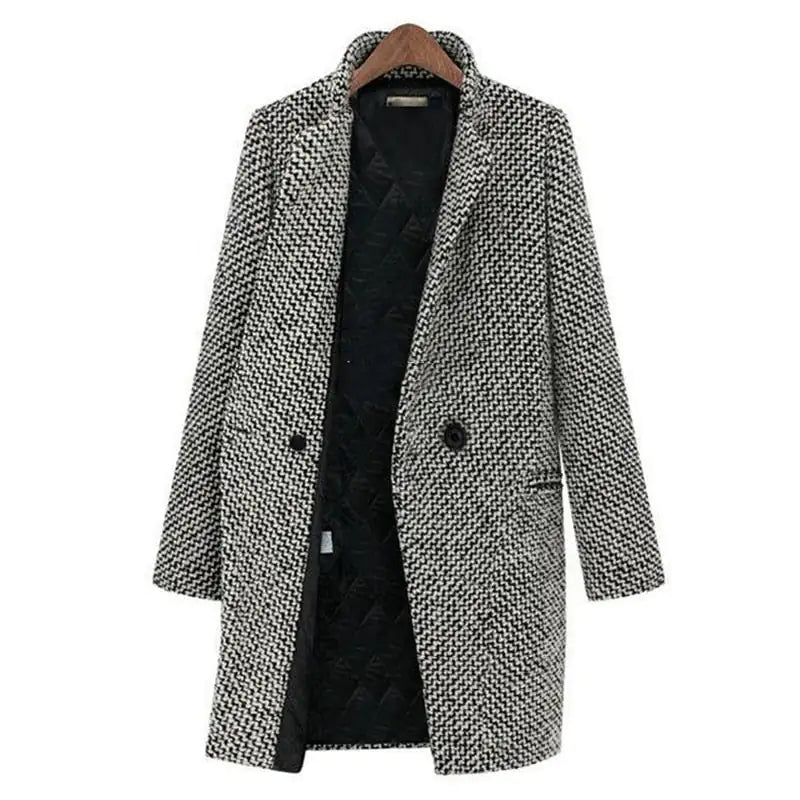 Manteau classique élégant motif pied-de-poule Longueur genou