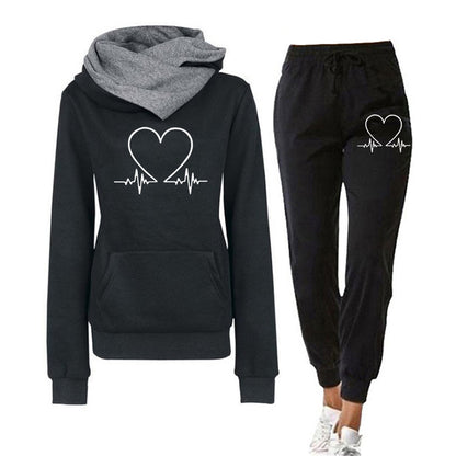 Damen Sportset Herz Design Hoodie Jogginghose - IdealeKleiden