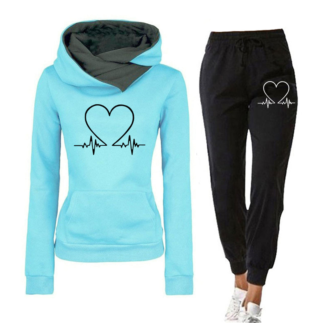 Ensemble de sport pour femme motif cœur sweat à capuche et pantalon de jogging