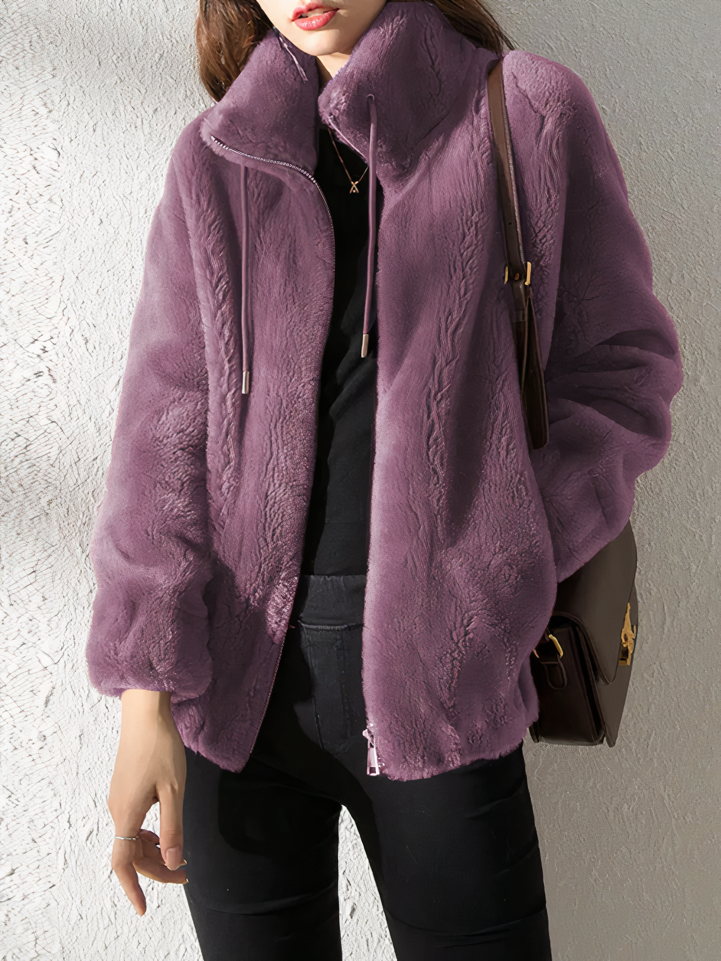 Veste en polaire douce aspect teddy - Col montant - Fermeture éclair